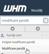 Sectiunea Modificare parola WHM