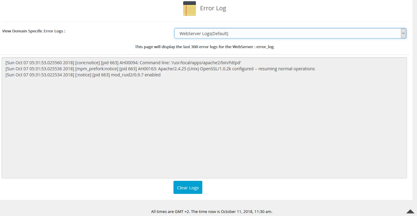 Error log server info webuzo