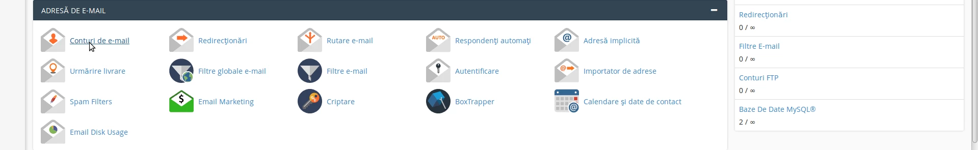 Conturi de e-mail cPanel